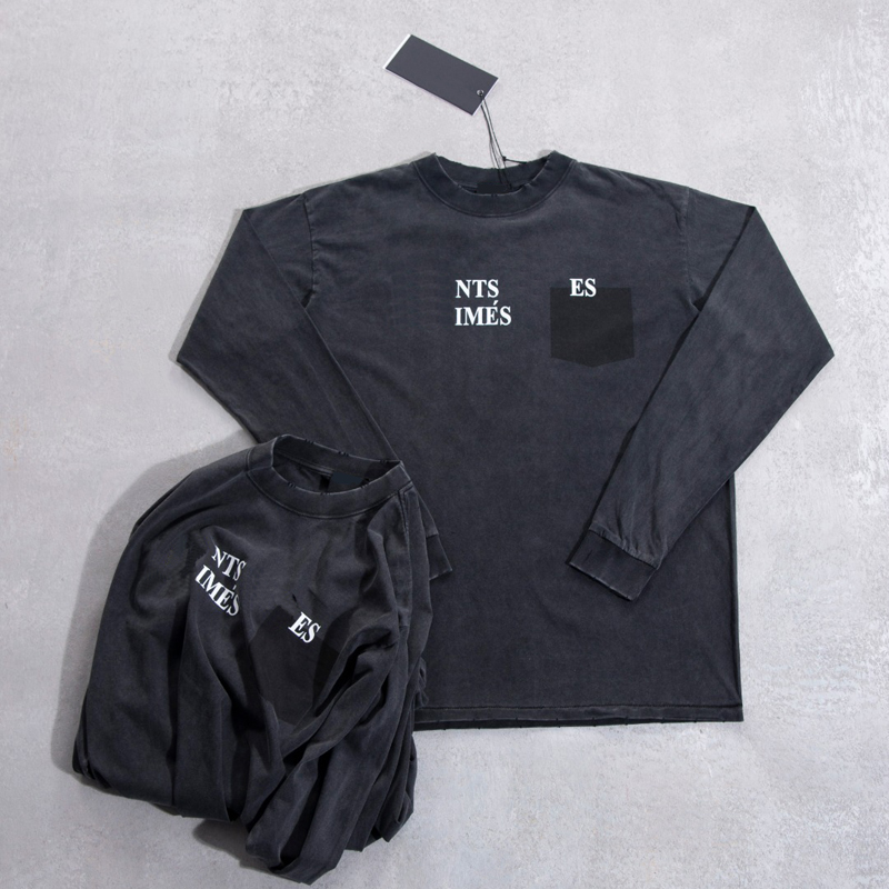 Ripped Washed Long Sleeve Graphic T Shirt Vintage Distressed Tee for Men Women 26ss 0130