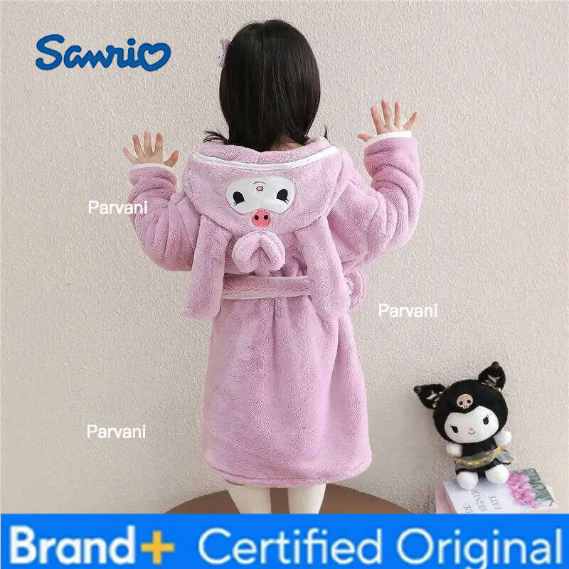 Sanrio Kuromi My Melody Winter Spring Girls Robe Pajamas Set Coral Fleece Hooded Kids Baby Homewear Bathrobe Sleepwear H2601301