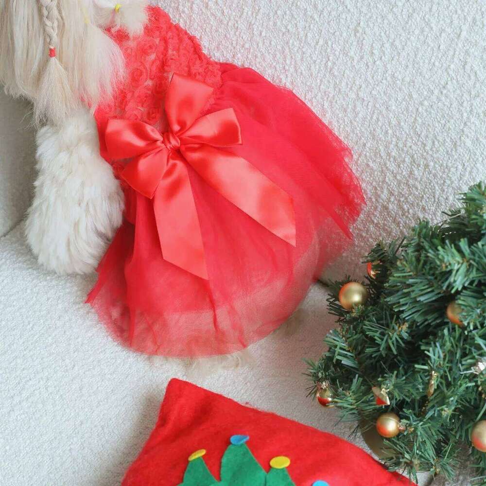 397A Three-Dimensional Rose Dress with a Bow Tulle Suitable for Christmas Parties and Year-Round Wear H260129