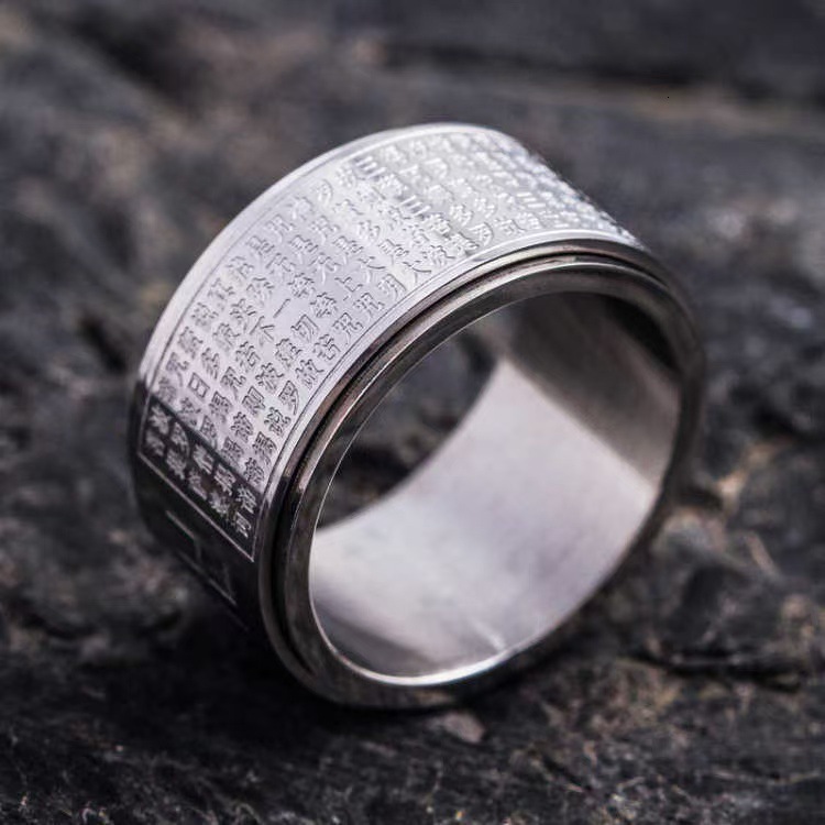 Fashion New Stress Relief Rotating Taoist Great Compassion Mantra Rune Protection Ring Source Manufacturer Bulk