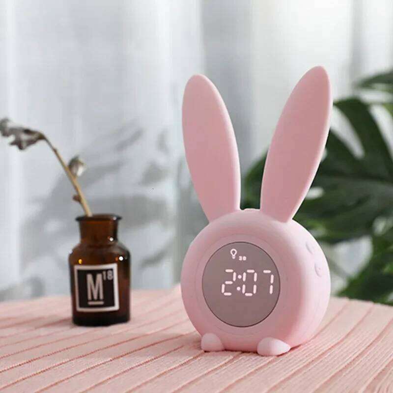 Cartoon Cute Rabbit Timer Intelligent Sensor LED Night Light Charging Student Silent Alarm Clock W260130