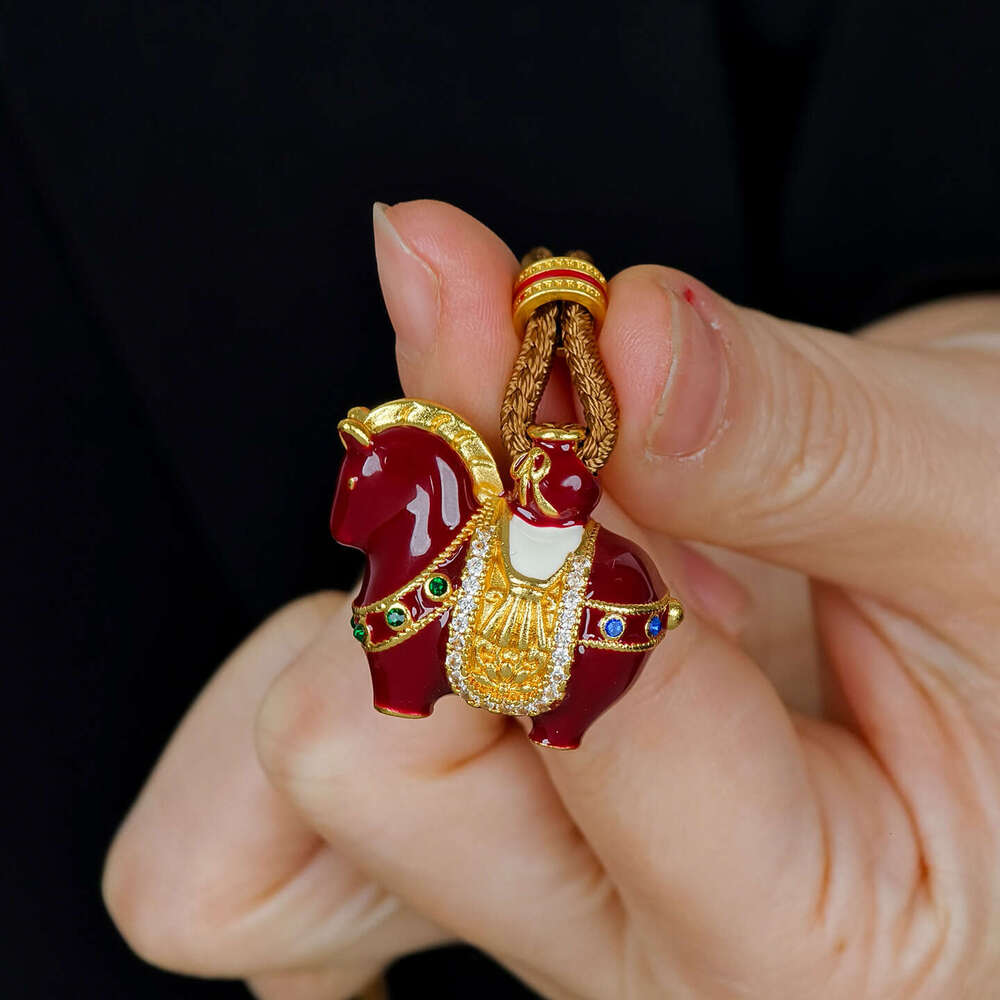 Enamel New Chinese National Style of the Zodiac Year Red Little Horse Pendant Woven Rope Long Sweater Chain High-end Feel