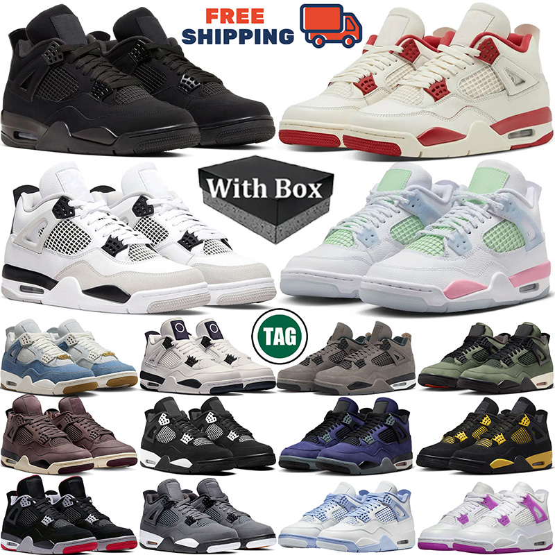 Free Shipping 4s 4 With box 2025 new black cat designer basketball shoes men women Forget Me Not military white cement Cave Stone outdoor sports outdoor sneakers