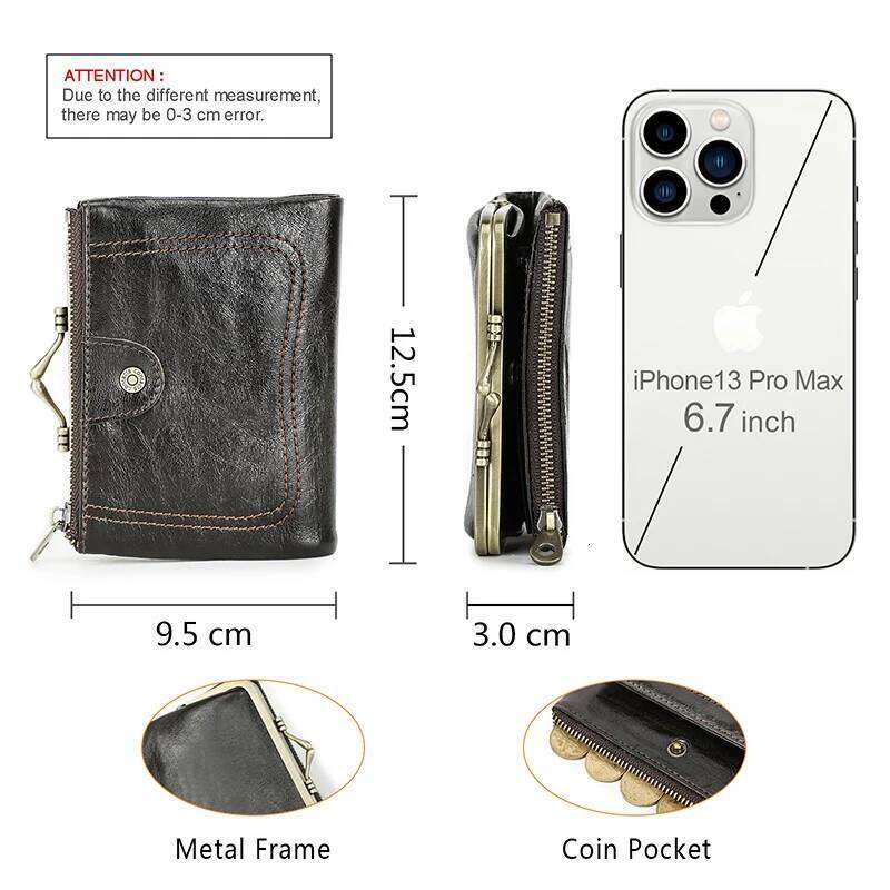 Contact'S Genuine Leather Wallet Women Small Metal Frame Purse Ladies Hasp and Zipper Coin Pocket Credit Card Holder Z260130