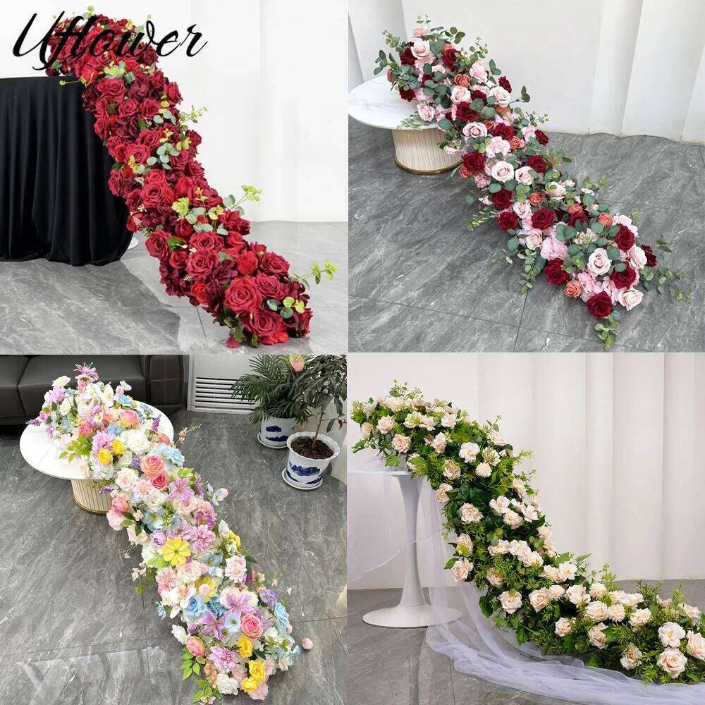 Uflower Artificial Row Colorful Rose Decoration Table Centerpiece Flowers Backdrop Wedding Wall Arch Party Prop W260130