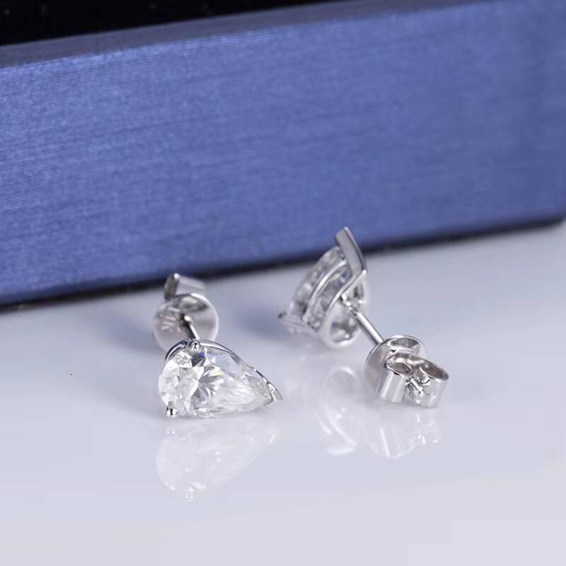 Messi Jewelry 14k Yellow Gold DEF Color Pear Moissanite Stud Earrings