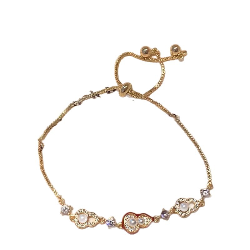 18K Real Gold Plated Zircon Pearl Gourd New Chinese Style Retro Bracelet Light Luxury High-End Jewelry