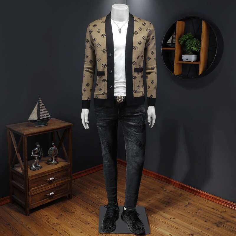 Autumn Winter New Men's No Button Cardigan Knitted Wool Youth Fashion Sweater Men