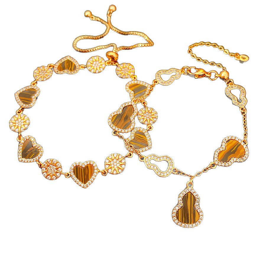 18K Real Gold Plated Zircon Gourd Heart Adjustable Vintage Exquisite Bracelet Light Luxury High-end Feel Jewelry