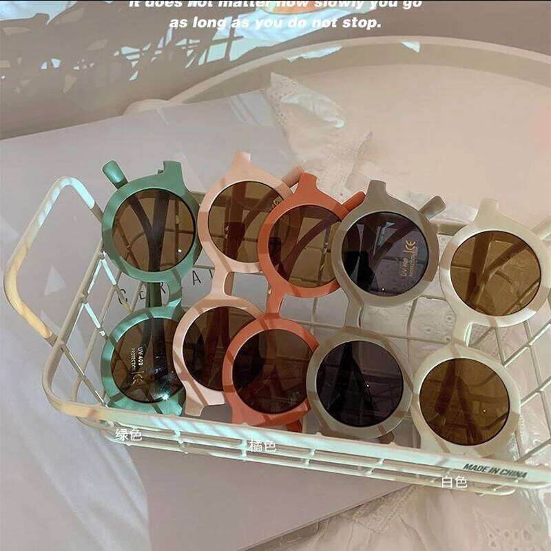 4pcs Round Fashion Cute Children's Sunglasses Parent Child Frosted Sun Solid Color Candy Colors Glasses Baby Eyeglasses H260130