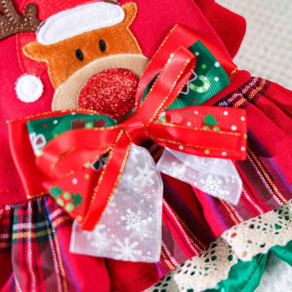 Pet Clothes Snowflake Elk Dress Red Winter Thickened Clothing Christmas Costume with Bow Decoration H260129