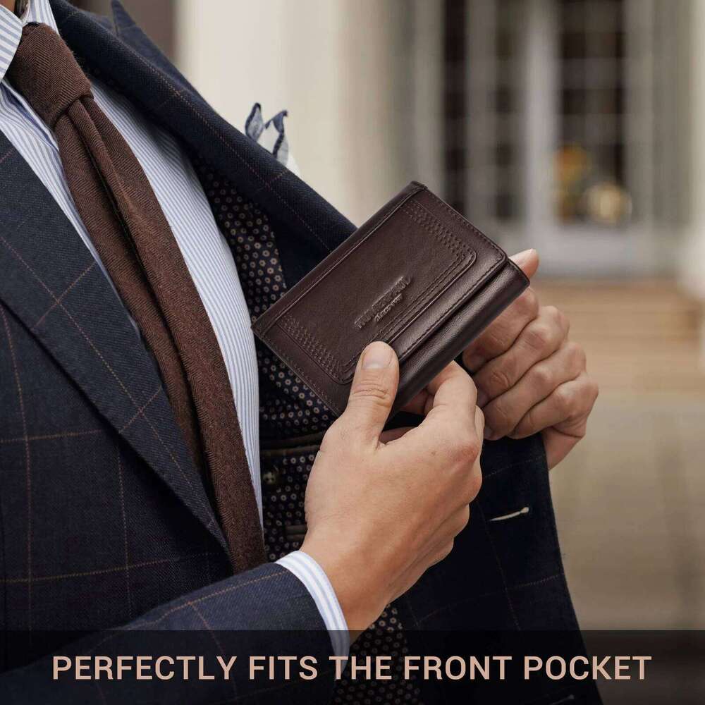 HUMERPAUL Slim Wallet for Men RFID Original Genuine Leather Trifold Cards Holder Small Luxury Male Clutch with Zipper Coin Pouch Z260130