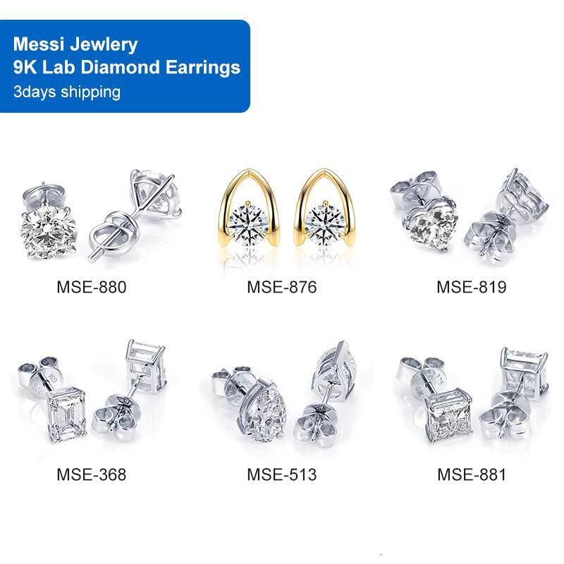 Ready to Ship Factory Price MSE-016 9K White Gold Round Cut Lab Grown Diamond Stud Earrings
