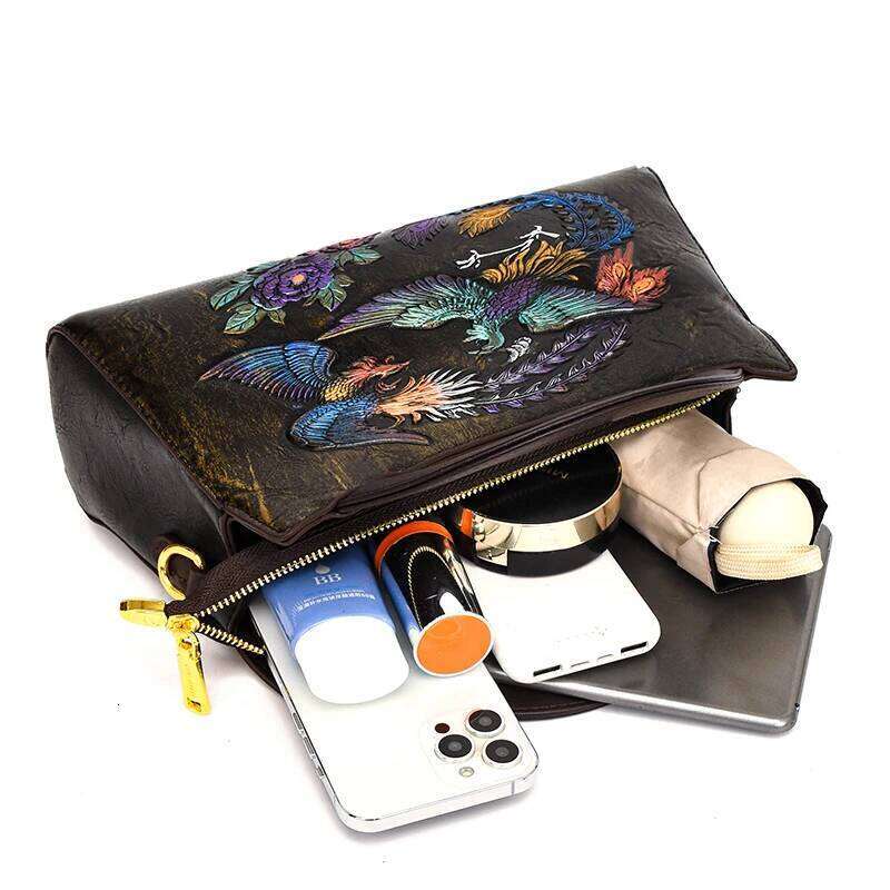 Fashion Phoenix Pattern Handbag Woman Luxury Ladies Shoulder Bags Designer Large Capacity Tote Quality Leather Crossbody Bag KABAHEBINGJUE