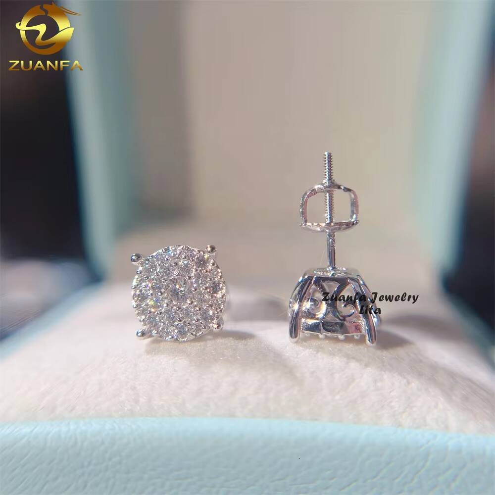 Ready to Ship Iced Out Hip Hop Style Mens 925 Sterling Silver Moissanite Diamond Studs Earrings