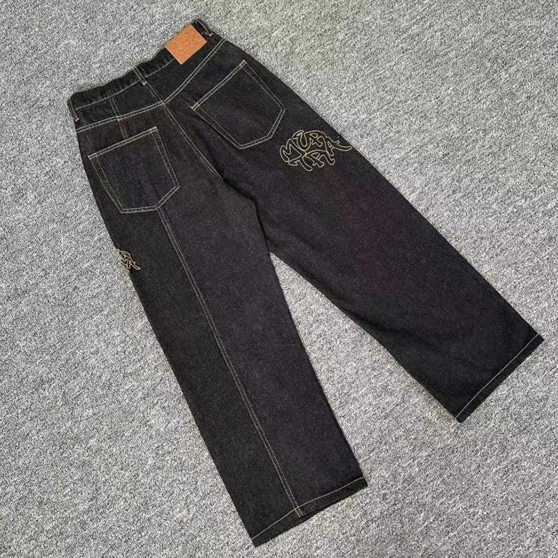 Men's Jeans Classic Black Men Women Couples Loose Casual Straight-leg Pants Autumn Simple Letter Print Denim Trousers