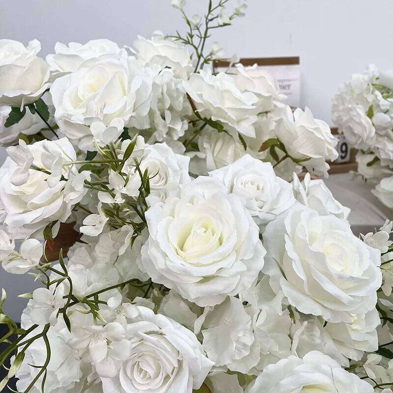 New Luxurs White Rose Sofa Table Runner Flower Row Wedding Backdrop Decor Floral Arrangement Party table Window Display Props W260130