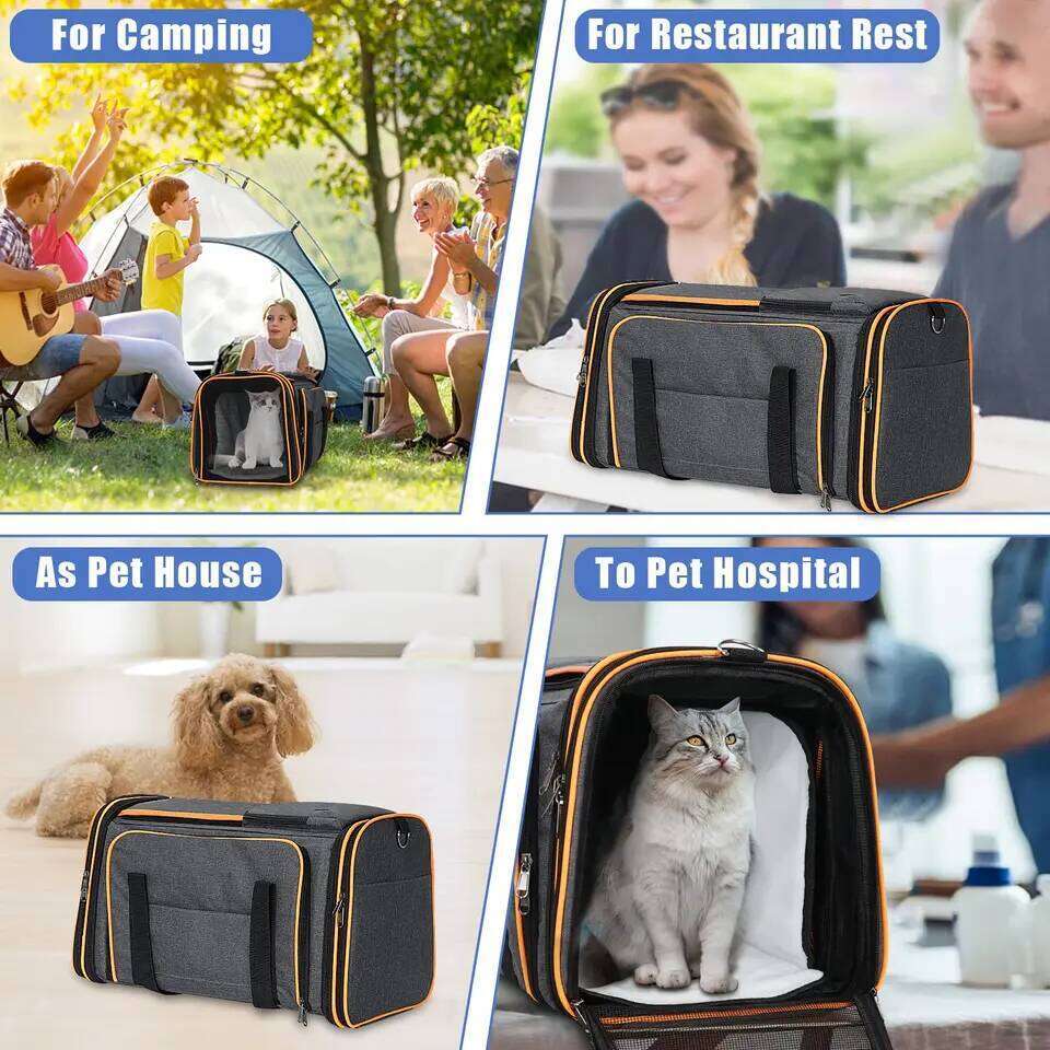 Large Reversible Expandable Cat Dog - with fleece pad and pockets for cats/dogs up to 24 lbs Travel Pet Carrier 26H0130