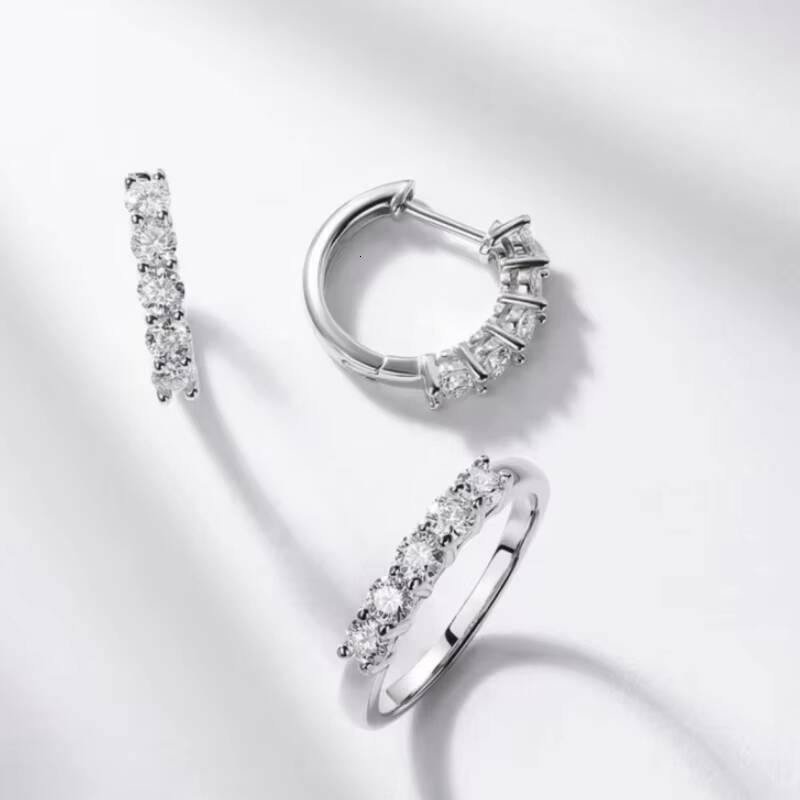 Customize Three/Five/Six Diamonds Hoop Earrings Lab Grown Round Brilliant Cut Certified 9K 14K White/Yellow Solid Gold