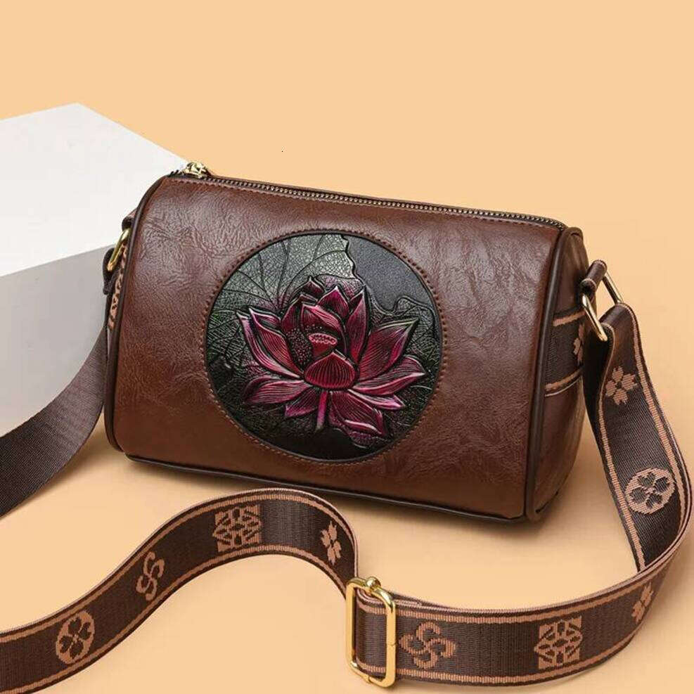 OLOEY Vintage 3D Floral Women's Crossbody Shoulder Phone Stylish Cylinder Bag Ethnic Chic Red Rose Embossed Design - Perfect Gift For Mom, Valent