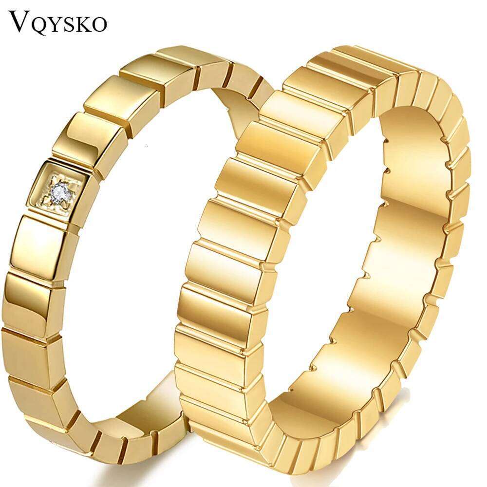 VQYSKO Zircon Checkered Couple Striped Geometric Ring For Wedding Anniversary Valentine's Day Gift Give To Her XJ260130