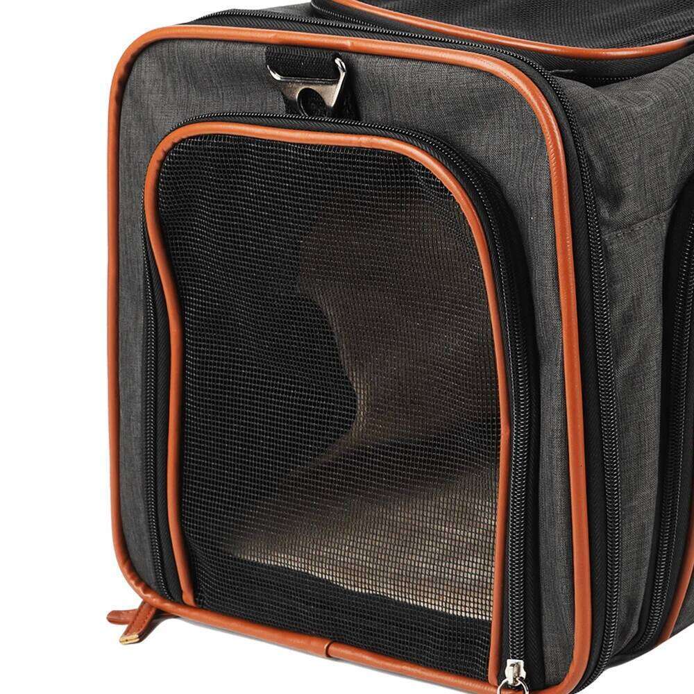 Double-sided expandable cat/dog carrier with removable plush pad, meets airline carry-on regulations, for cats/small dogs 26H0130