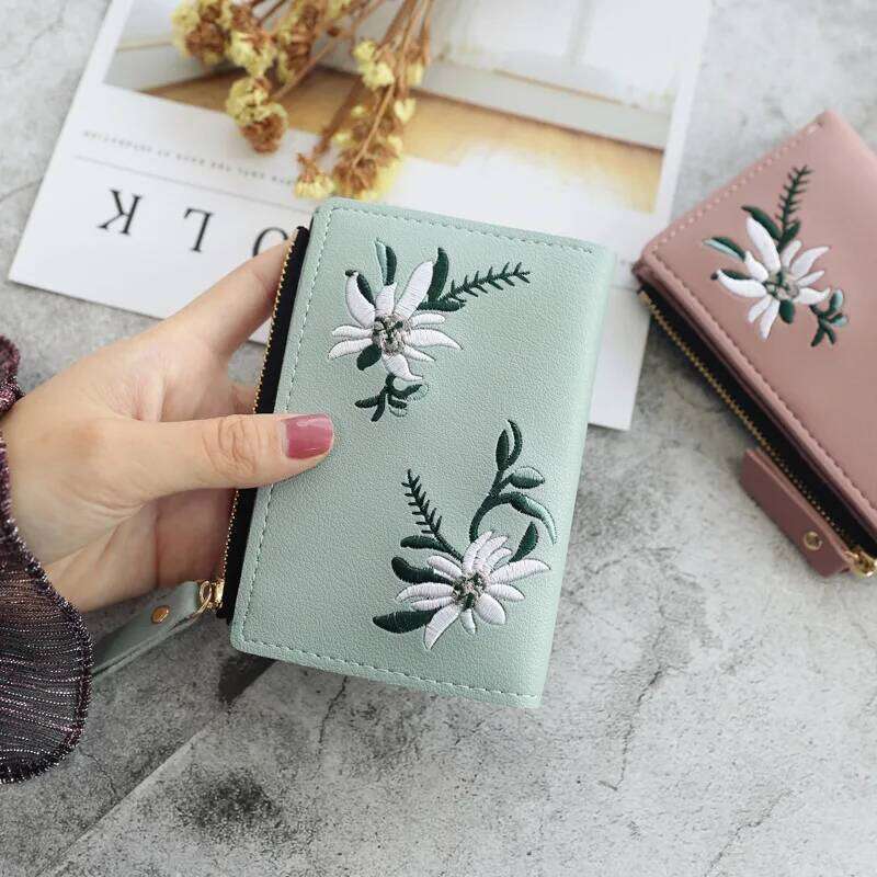 Cute Women's Wallets Print Flower Short for Woman Zipper Mini Coin Purse Ladies Small Wallet Female Leather Card Holder Z260130