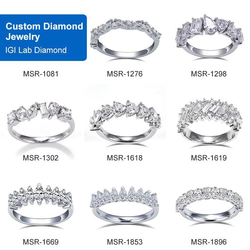 Messi Jewelry Custom Jewelry MSR-1240 18K White Gold Emerald Cut Lab Grown Diamond Eternity Rings