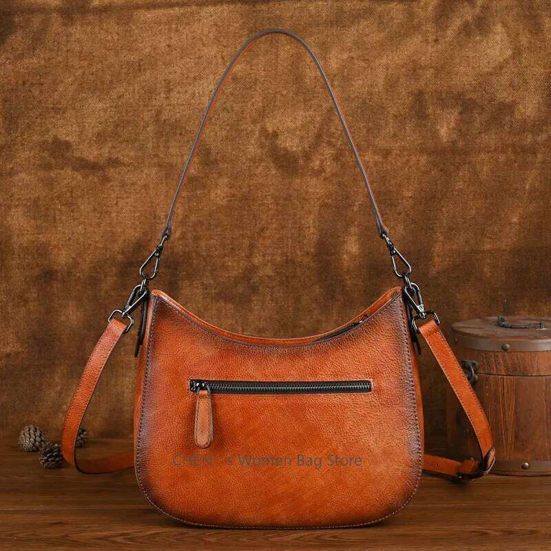 New Retro Embossed Shoulder Bags Genuine Leather Women S Bag Versatile Cowhide Handmade Handbag KABAHEBINGJUE