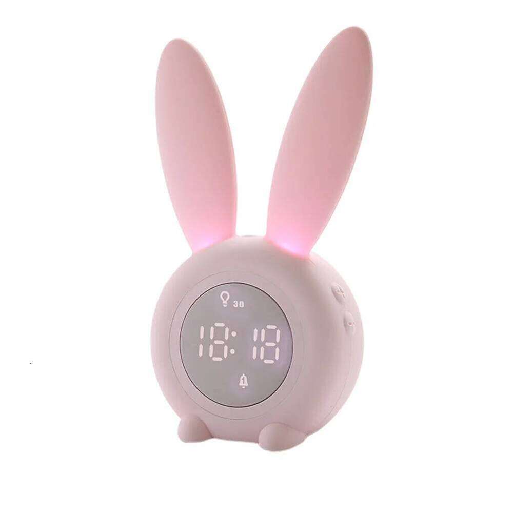Rabbit Cartoon Alarm Pink Bedside Timer Luminous Design Night Light Students Table Clock Quiet Sleep Decor Gift W260130