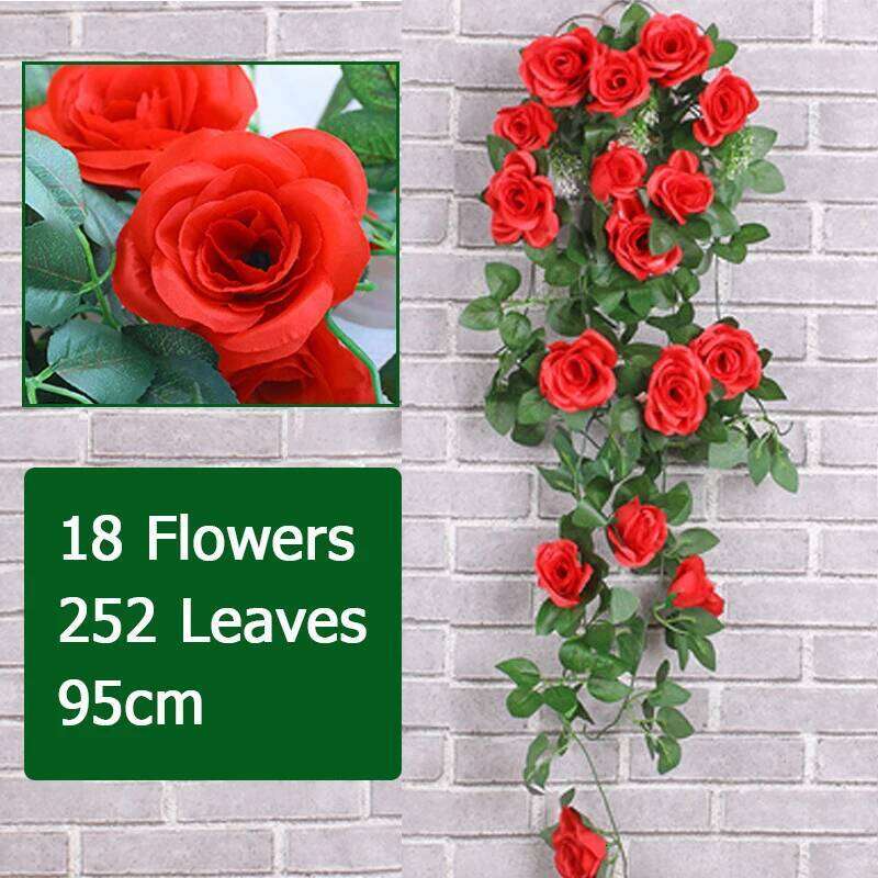 Artificial Flower Rattan Fake Plant Vine Wall Hanging Roses Flowers for Home Wed Party interior outdoor Decoration Y260130