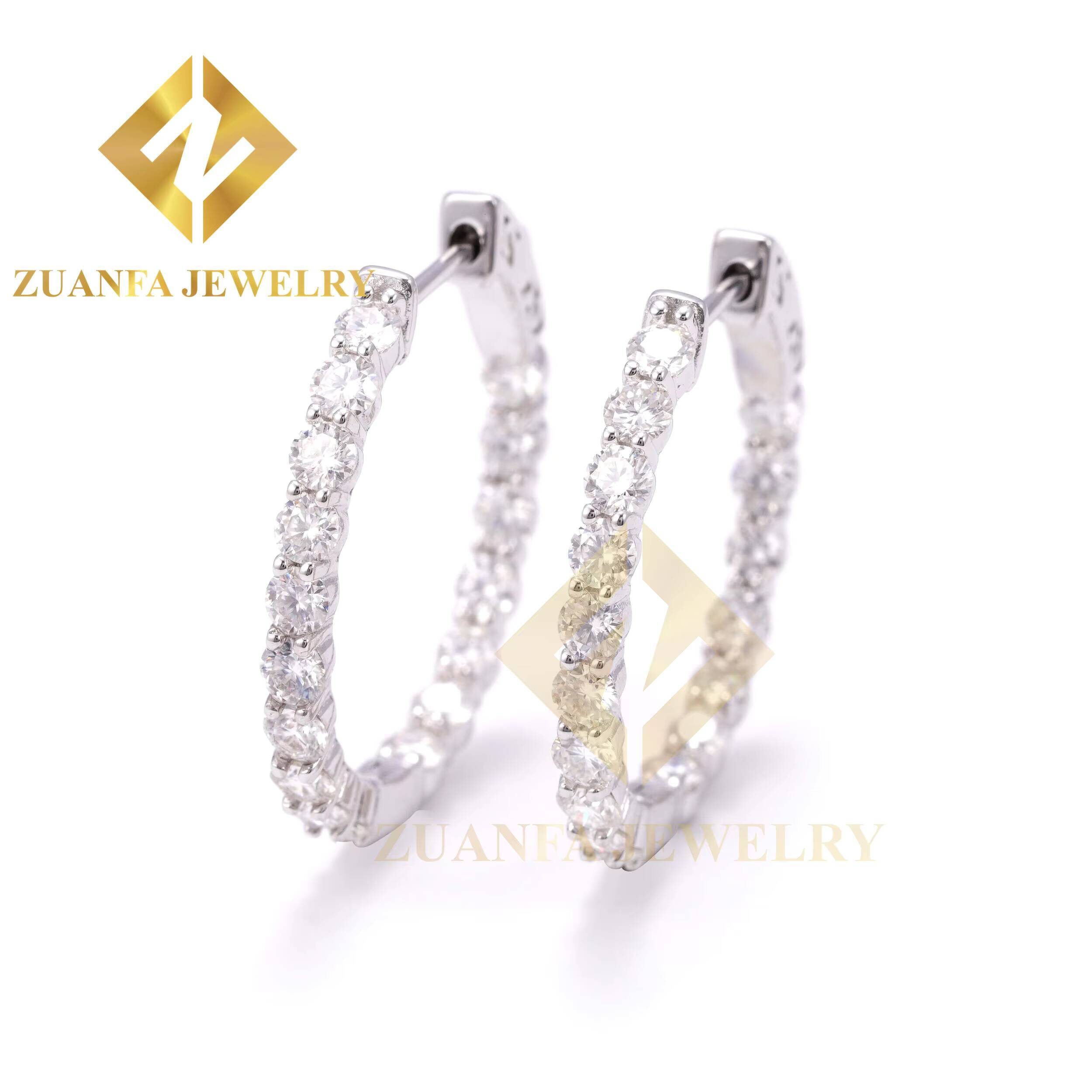 Custom 3mm Moissanite Big Hoop 925 Sterling Silver Gold Plated Earrings for Women