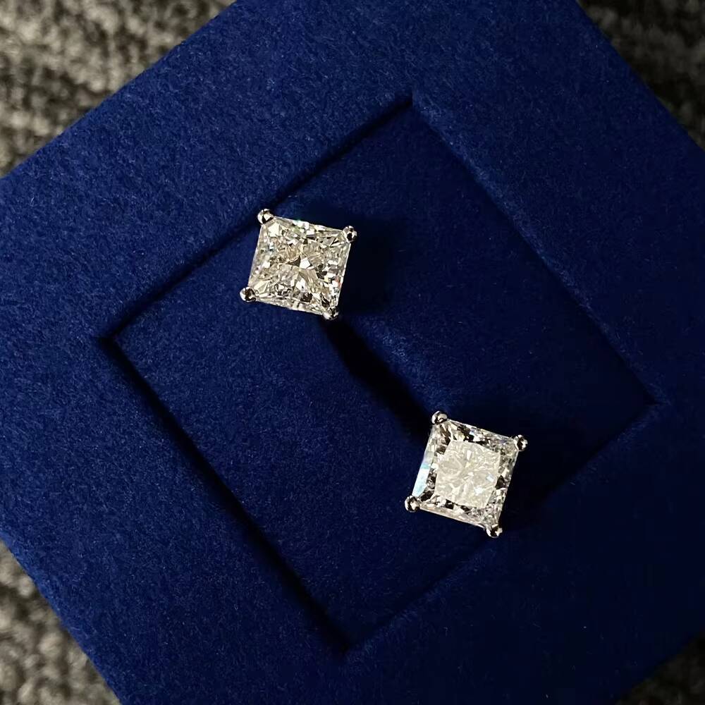18K Gold Stud Earrings 05ct Princess Cut Diamond Earring Solid Gold Stud Earrings Solitaire Stud Earrings