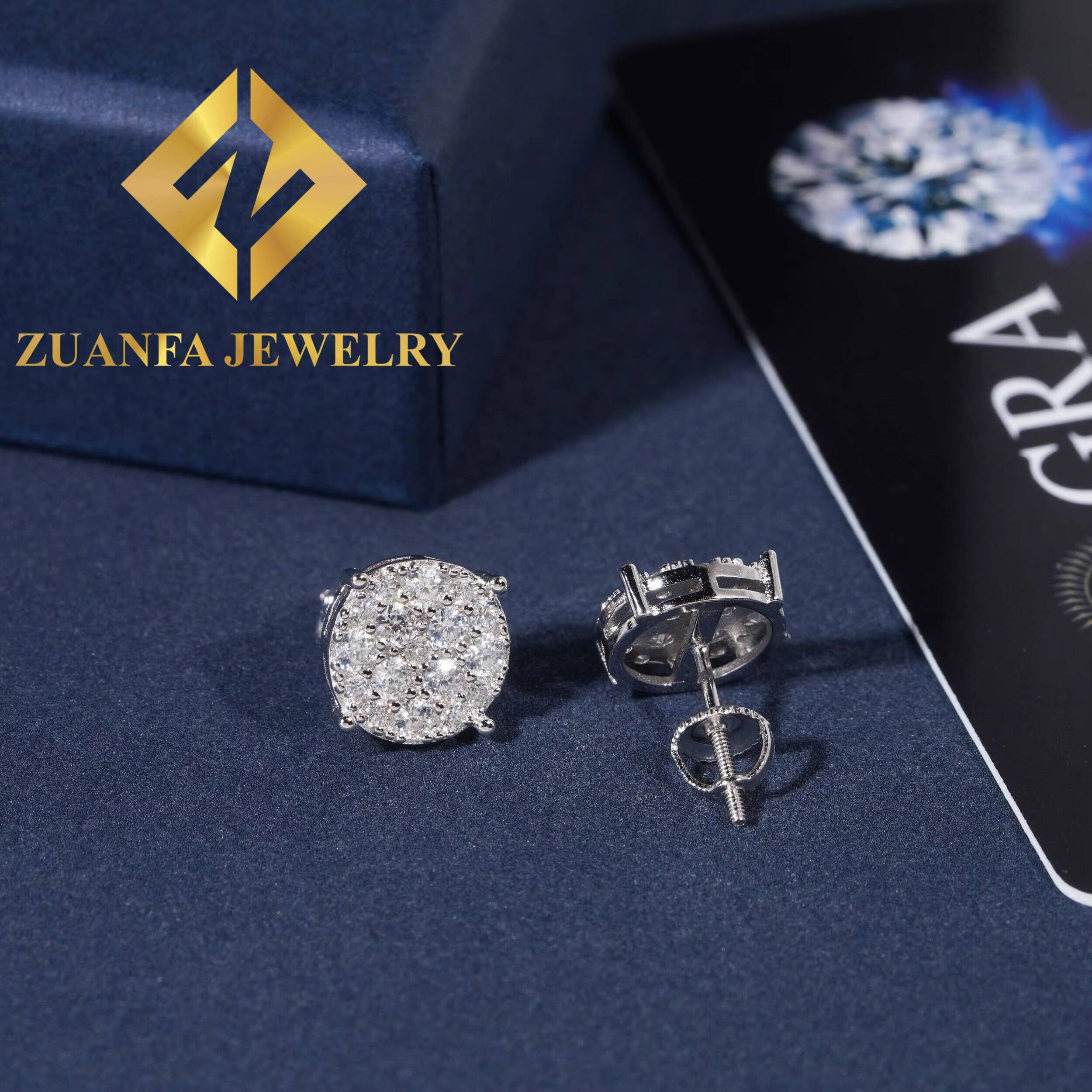 Men Style Hip Hop Fashion Stud Earring 925 Sterling Silver Jewelry VVS Moissanite Fully Iced Out Stud Earring