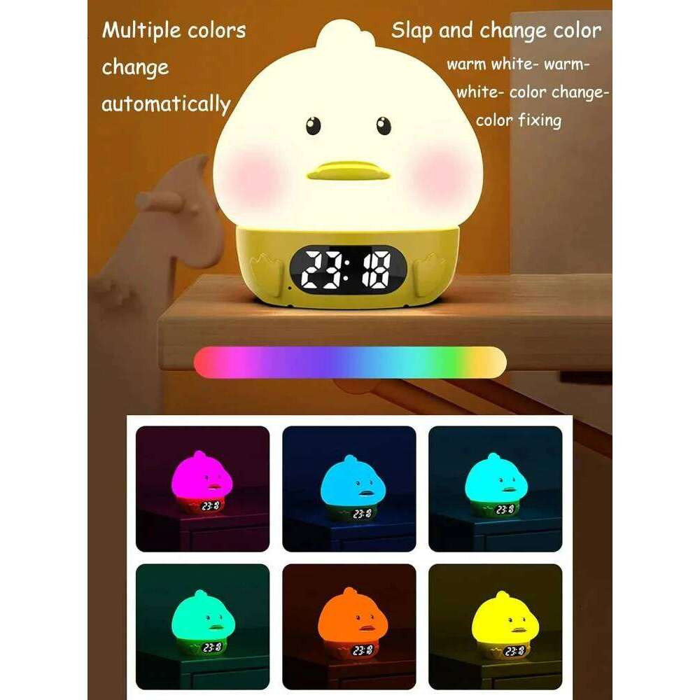 duck Night Light Digital Alarm For Kids Bedside Table Clock With Timer Temperature Display Snooze Cute Room Decor Gift W260130