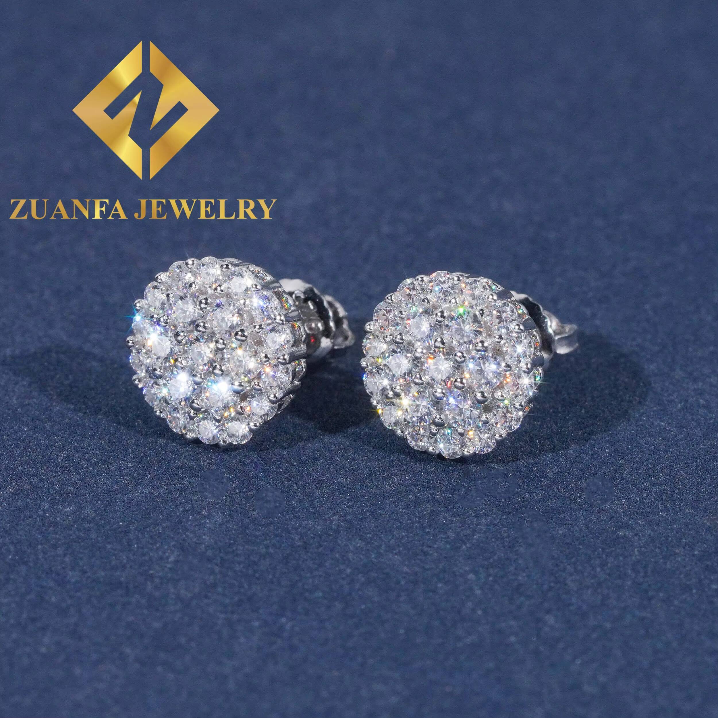 Wholesale Price Hip Hop Fashion Stud Earring 925 Sterling Silver VVS Moissanite Fully Iced Out Stud Earring