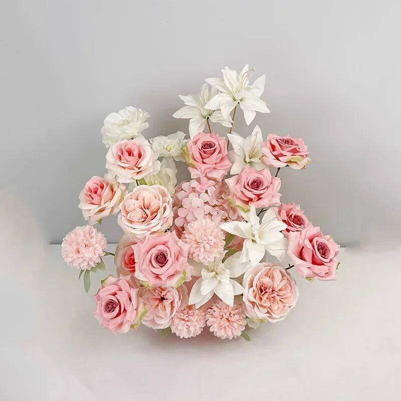 Pink White Aisle Floor Floral Arrangement Wedding Backdrop Arch Decor Hanging Rose Peony Orchid Hydrangea Flower Row Supplies W260130