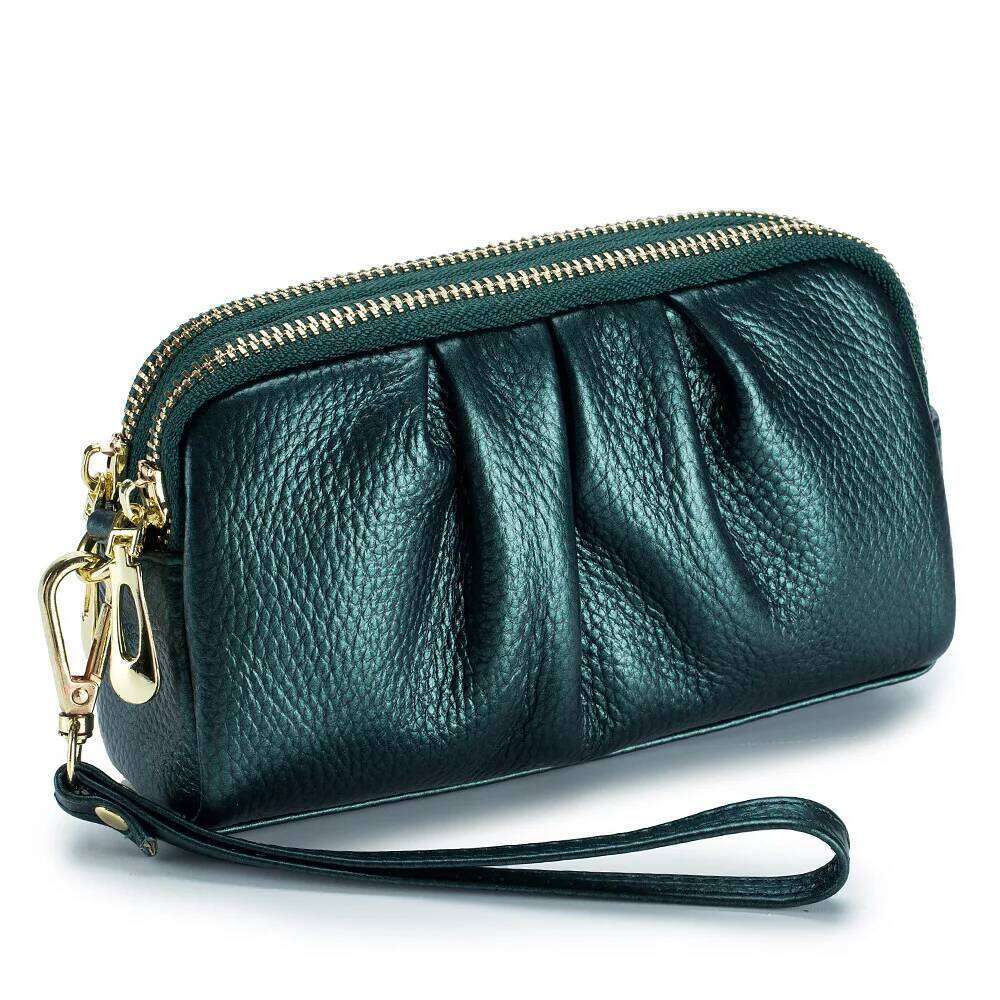 New 2025 Versatile Lady Wallet Contrast Color Key Ring Chain Style Real Top Layer Cow Leather Zipper Coins Pocket Purse Z260130