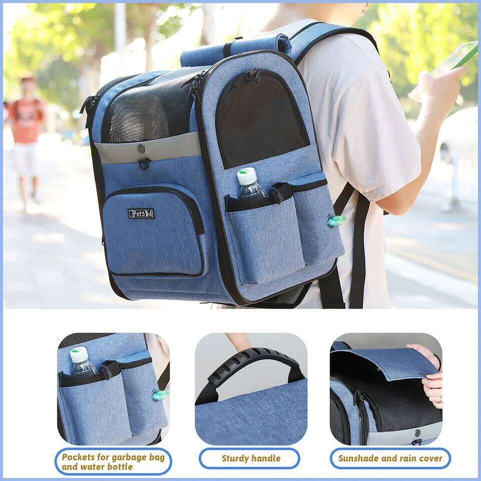 Carrier Pet Shoulder Backpack Sturdy Frame Breathable Foldable Dog Double Doors Bag Fits 20 lbs Pets Travel Set 26H0130