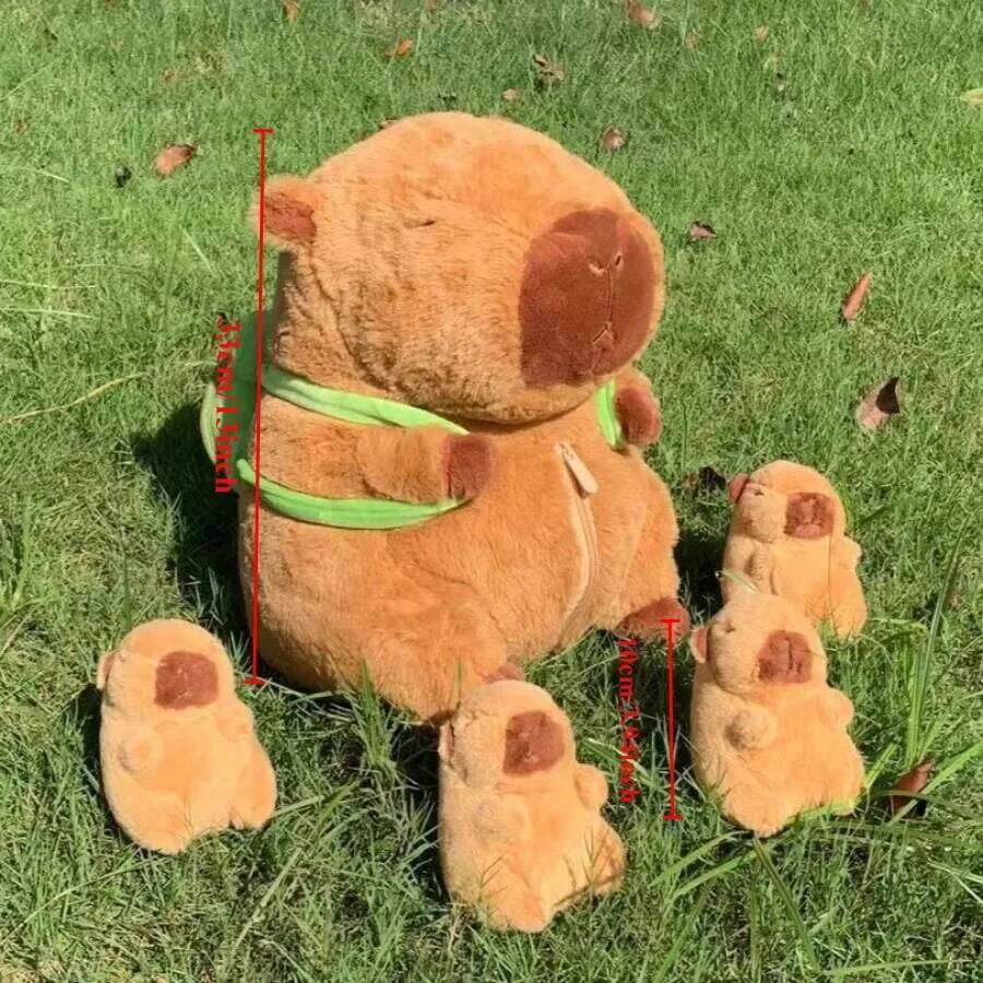 Capybara Plush Toy Set Mommy with 4 Little Capibaras Capibala Plushie Dolls Stuffed Animal Pillow Turtle Backpack Car Decor Y260128