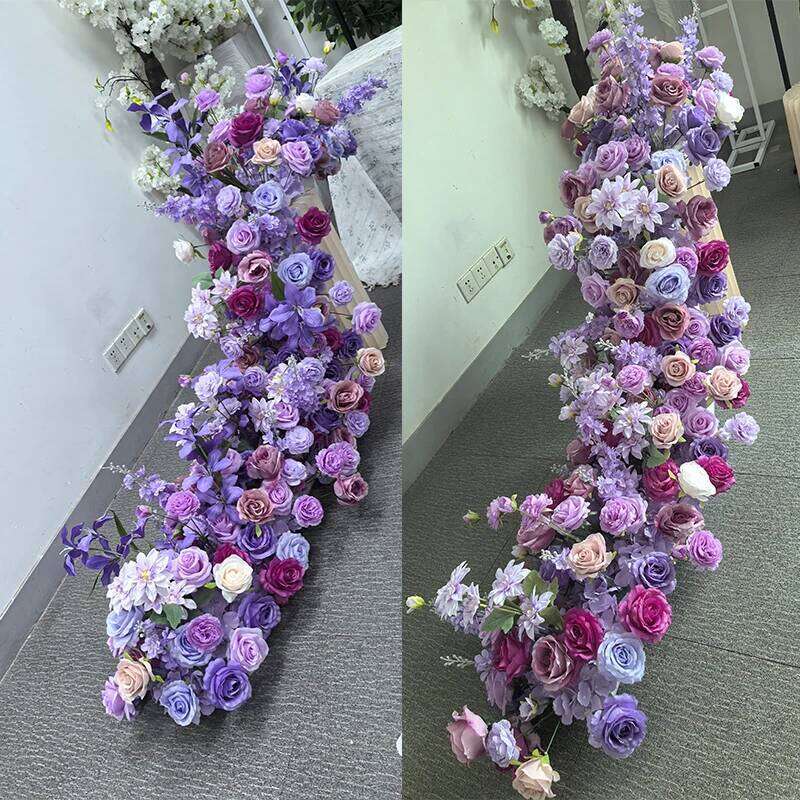 Purple Arrangement Wedding Table Decor Flower Ball Runner Artificial Flowers Row Event Party Backdrop Prop Window Display props Y260130