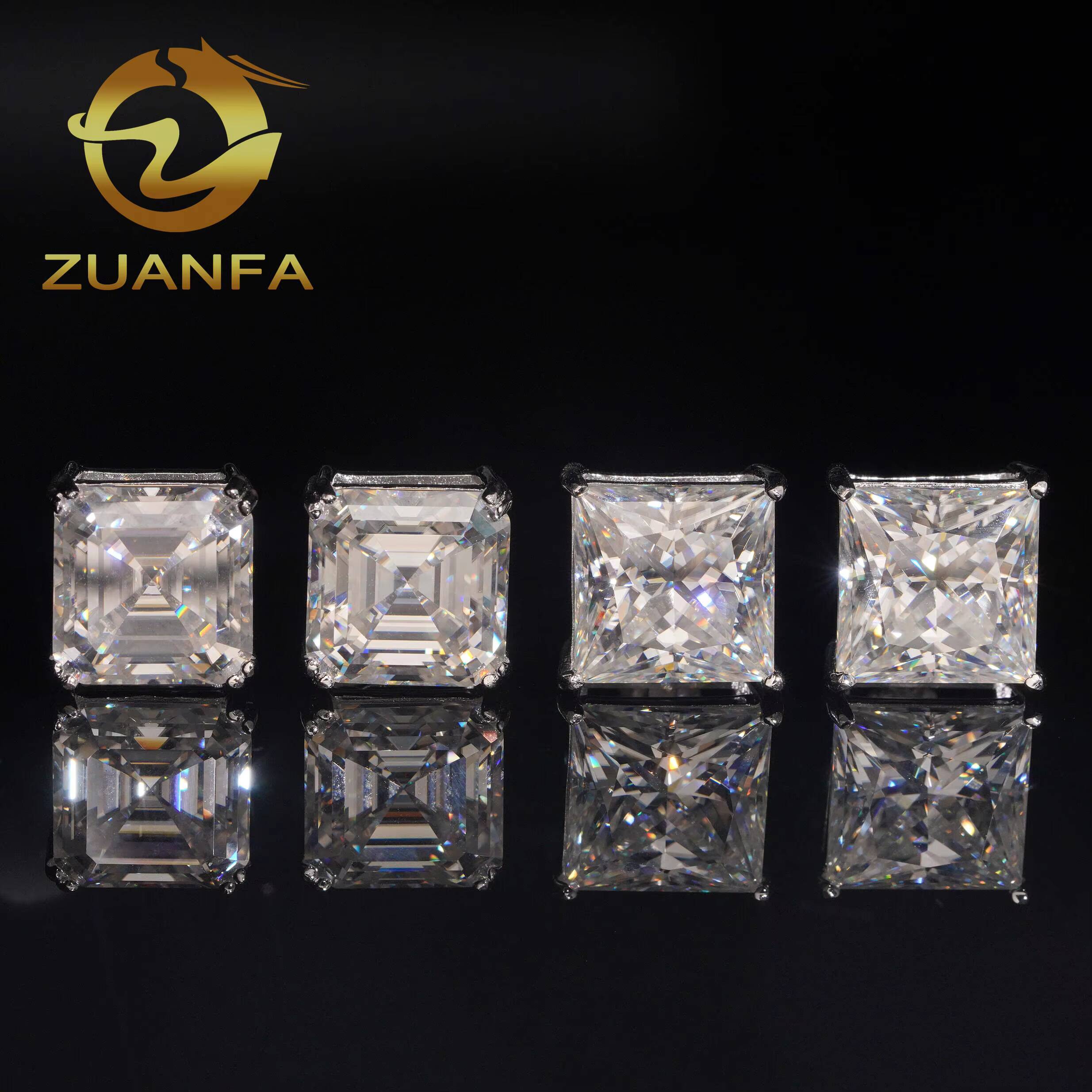 Wholesale Princess Cut Asshcer Cut Moissanite Earrings Screw Back 4 Prong Stud Earrings 925 Silver Hip Hop Earring Pass Test