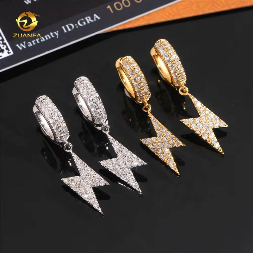 Iced Out Jewelry Lightning Charm VVS Moissanite Fashion 925 Sterling Silver Diamond Earrings