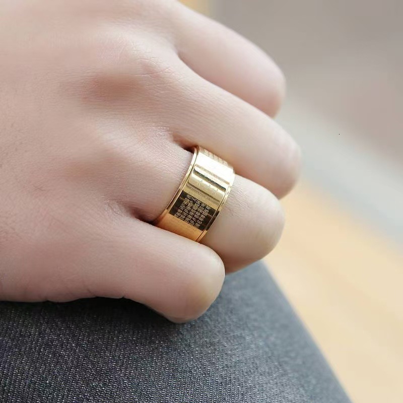 Fashion New Stress Relief Rotating Taoist Great Compassion Mantra Rune Protection Ring Source Manufacturer Bulk