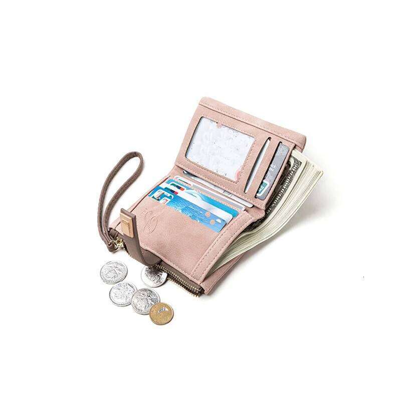 Spring/Summer 2025 new women's short wallet, high-quality PU hardware leaf buckle, solid color zipper, student coin purse, Z260130