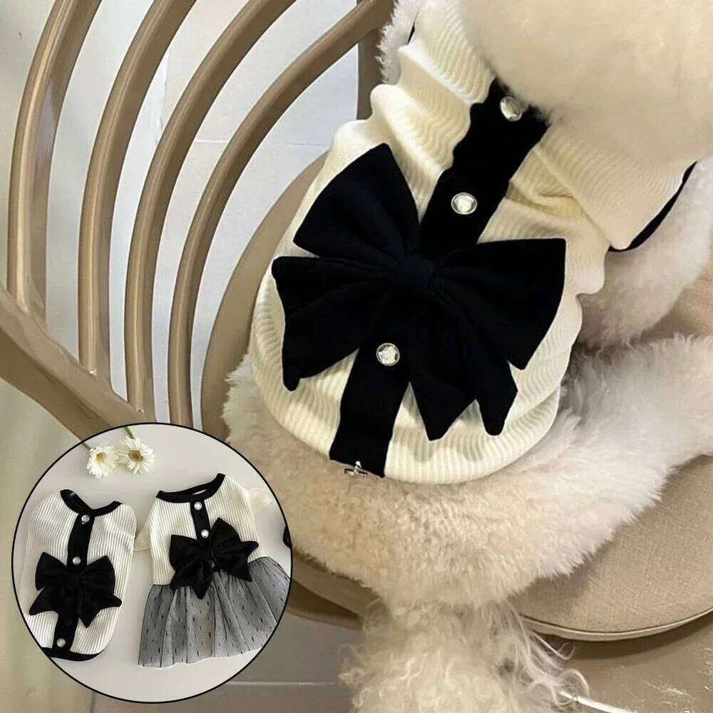 Dress for Small Dogs Luxury Summer Puppy Clothes Bow Lace Skirt Black White T Shirt Girls Dog Costume Chihuahua Vest H260129