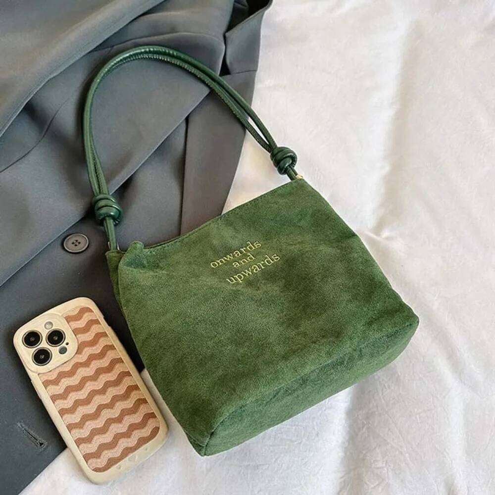 Large Capacity Women's Suede Letter Pattern Magnetic Buckle Texture Matte Shoulder Bag Retro Lightweight Velvet PU Handbag Z260130