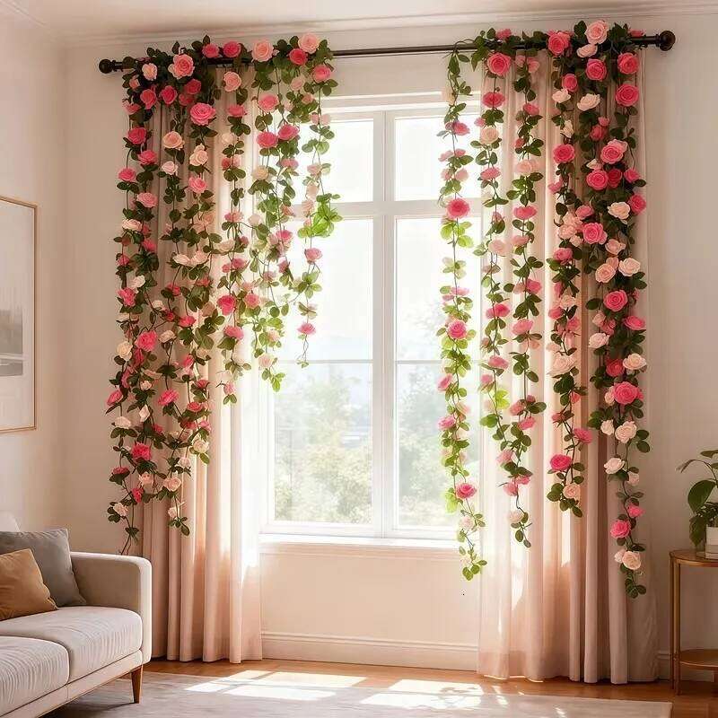 3pcs Rose Artificial Garland Wedding Centerpiece Outdoor Yard Garden Christmas Spring Fall Decor Silk Flower Vines Y260130