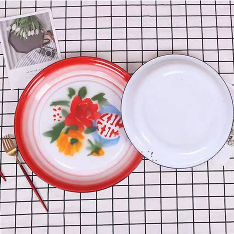 18/25/35/40cm Vintage Enamel Snack Serving Plate Chinese Traditional Round Tea Tray Wedding Party New Year Decor Tableware ddmydog
