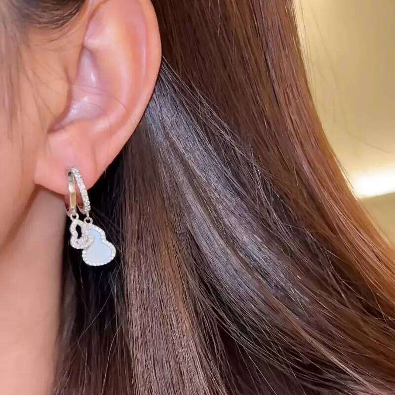 Charming Tibetan Silver Gourd Zircon Pendant Red Agate Hoop Earring for Women Fashion Jewelry High Luxury Vintage Accessories